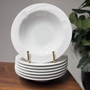 (7) Mikasa Classic Flair White Bowls Rim Fruit Dessert 7.25" Calla Lilies